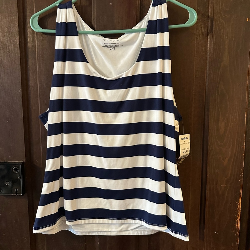 Navy and White Striped Women's Top